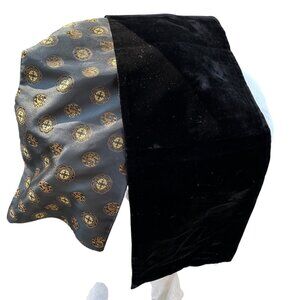 susan lazar black velvet backed gold medallion print scarf